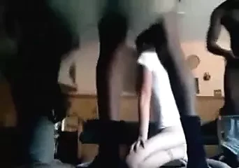 Group of black guys fuck white girl