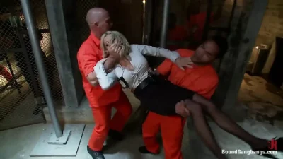 Sexy Blonde Prison Warden with Big Tits Gets Gangbanged by Horny Inmates