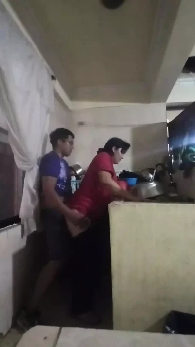 Fucking in the kitchen hidden from my wife, I fuck the cook